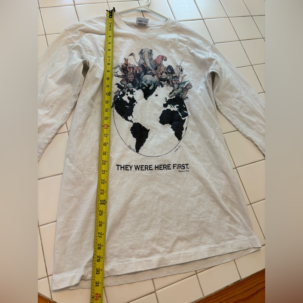 They Were Here First earth animal planet long sleeve white shirt save world top - Picture 5 of 11